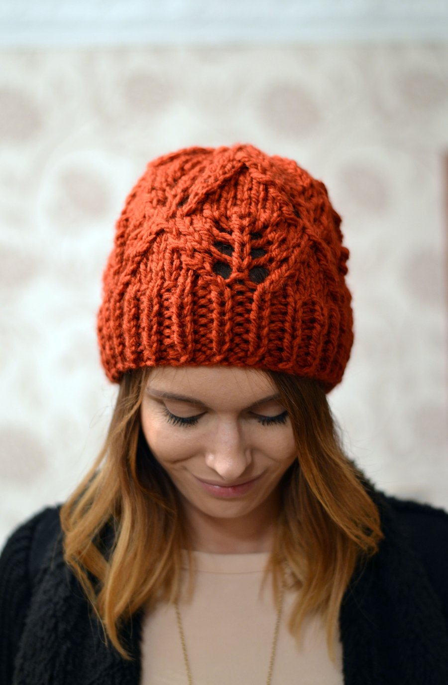 Hat Rust, Russett Womens Super ChunkyDiamond Pattern Knitted Beanie Hat 