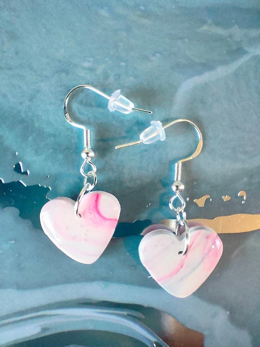 Marbled Polymer Clay Heart Earrings