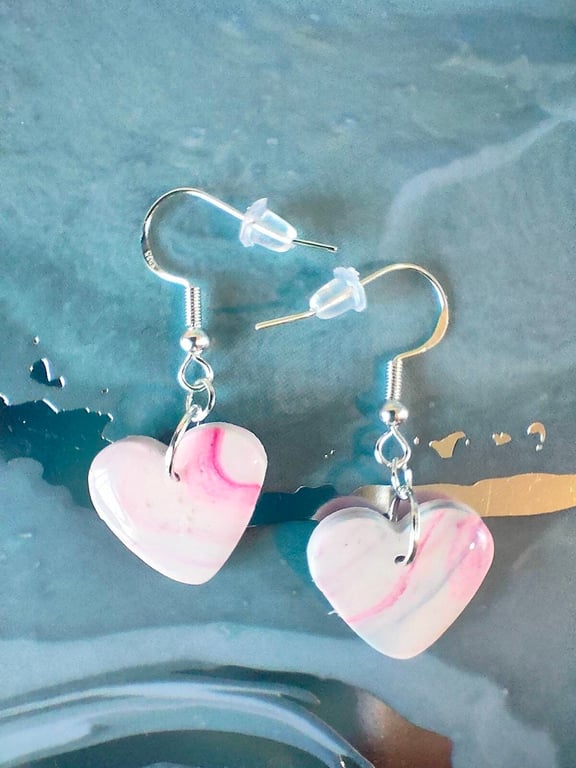 Marbled Polymer Clay Heart Earrings