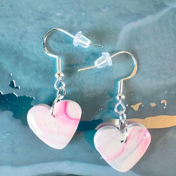 Marbled Polymer Clay Heart Earrings