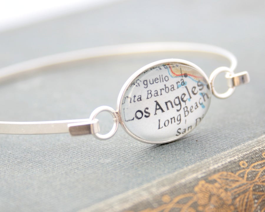 Sterling Silver Custom Map Bangle Bracelet Personalized Luxury Gift for Woman 