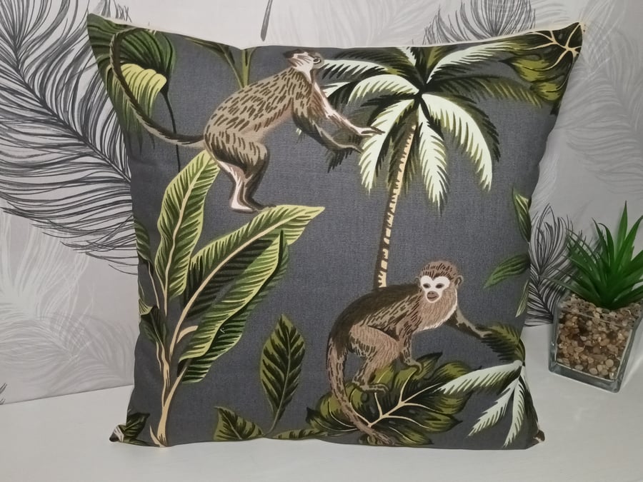 16" Monkey Tropical Jungle Cushion Cover Grey Green 40cm