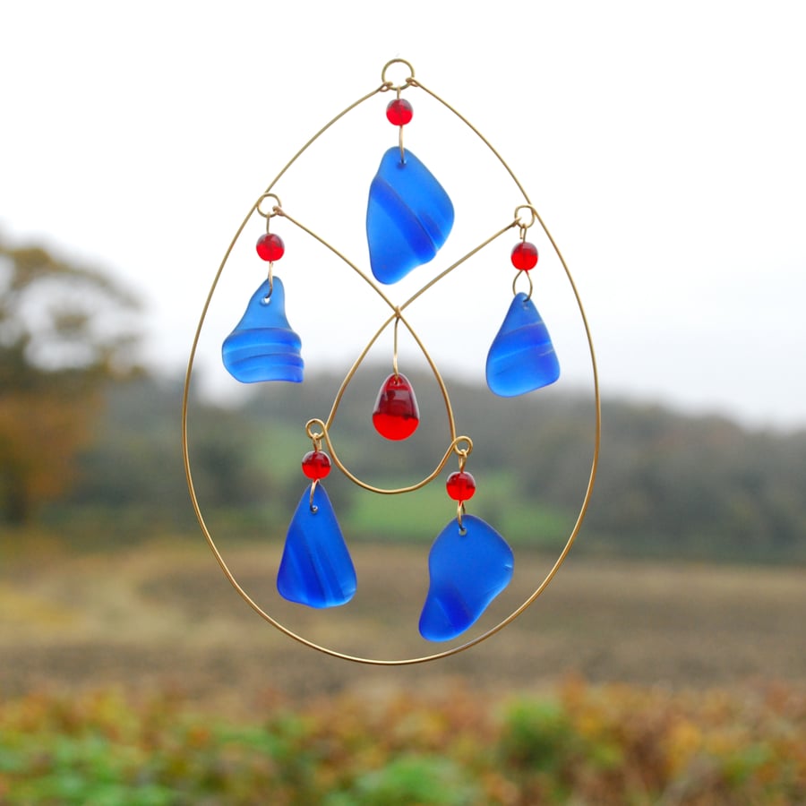 Blue beach glass sun catcher 