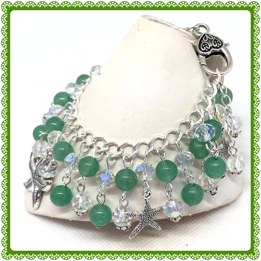 One of a Kind Starfish & Aventurine gemstone charm bracelet.  