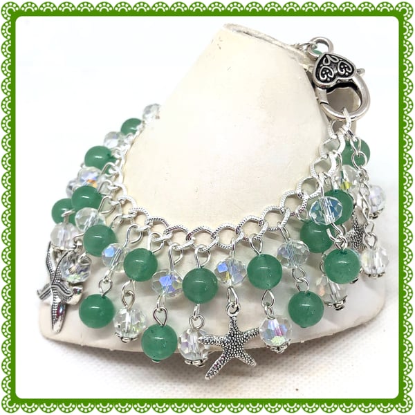 One of a Kind Starfish & Aventurine gemstone charm bracelet.  