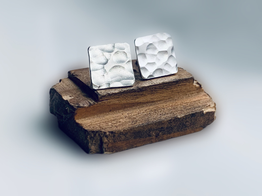 HANDMADE Sterling silver square stud earrings.
