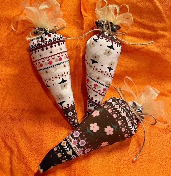 Set of 3 Handmade Stylised Scrap Fabric Carrots Eco Friendly Easter Décor 