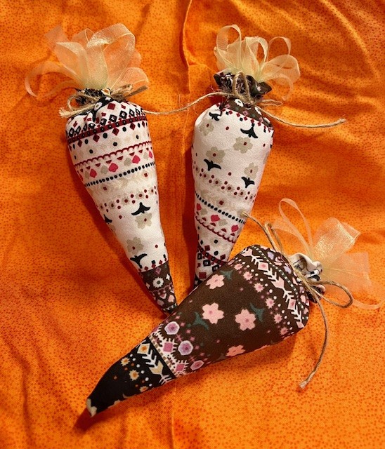 Set of 3 Handmade Stylised Scrap Fabric Carrots Eco Friendly Easter Décor 