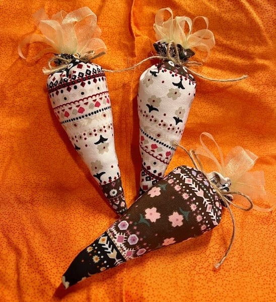 Set of 3 Handmade Stylised Scrap Fabric Carrots Eco Friendly Easter Décor 