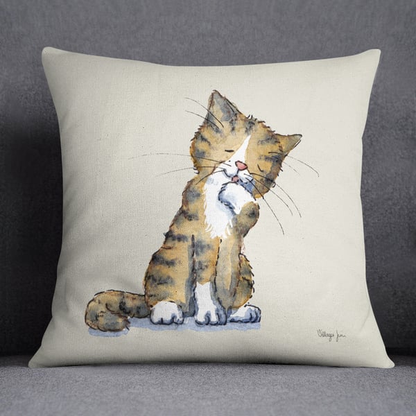 Cat Brown & White Cushion