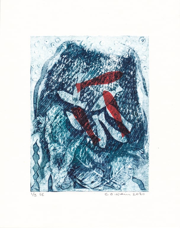 Todays Catch - original handmade collagraph Print -