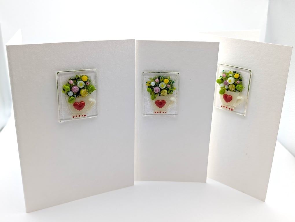 Handmade Fused Glass Card Teacup Mothers Day