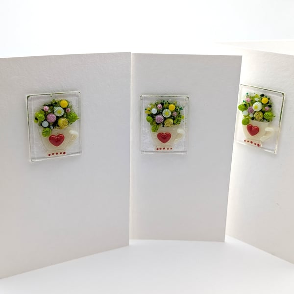 Handmade Fused Glass Card Teacup Mothers Day