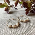Mother of pearl beaded hoop earrings, filled gold