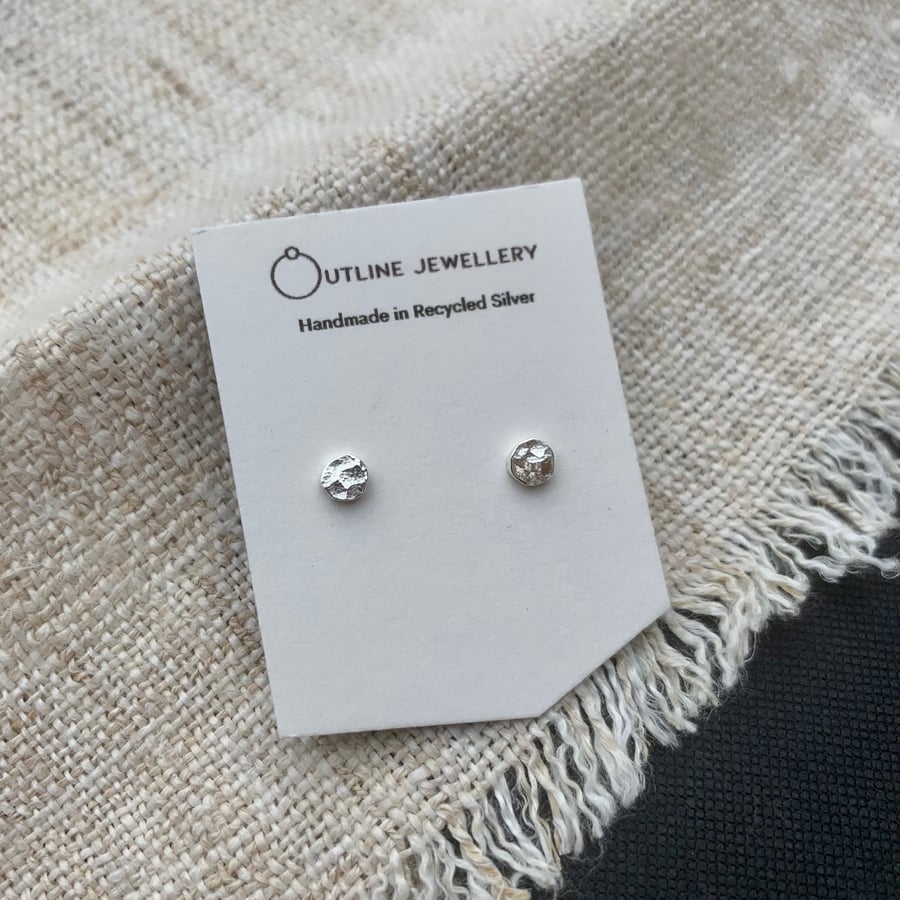 Small circular hammered sterling Silver Stud Earrings