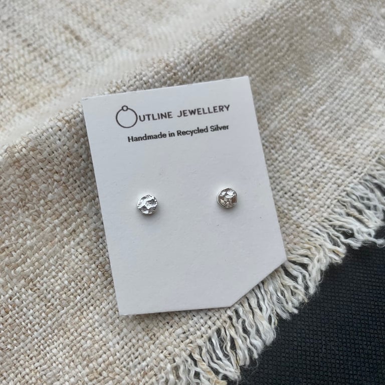 Small Circular Hammered Finish Stud Earrings in 925 Recycled Sterling Silver