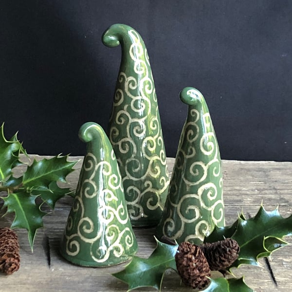 Sgraffito swirl tree trio - set 2