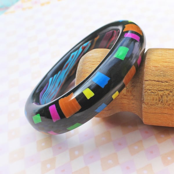 SALE - Chunky Bangle - Handmade Polymer Clay Bangle - Black Bangle