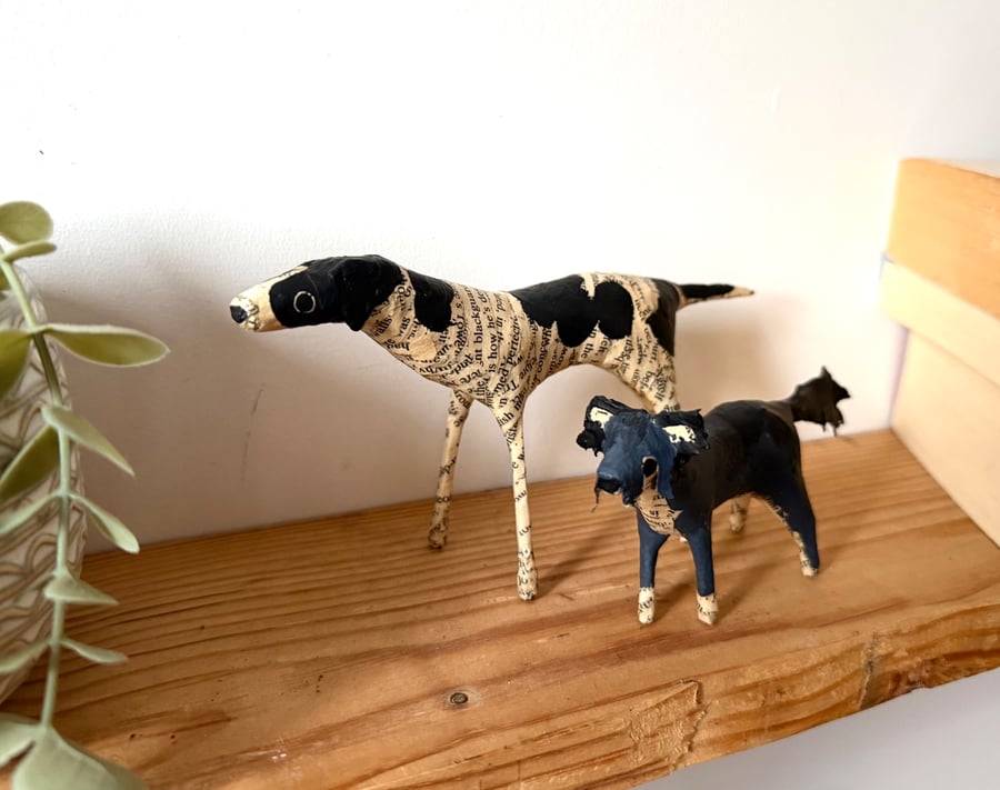 Set of 2 Handmade Pet Portrait Paper Models, Memorial Dog Cat Gifts Home Decor