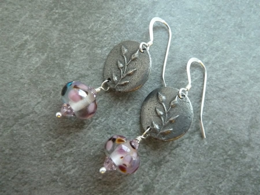 sterling silver, pewter and lampwork glass earrings