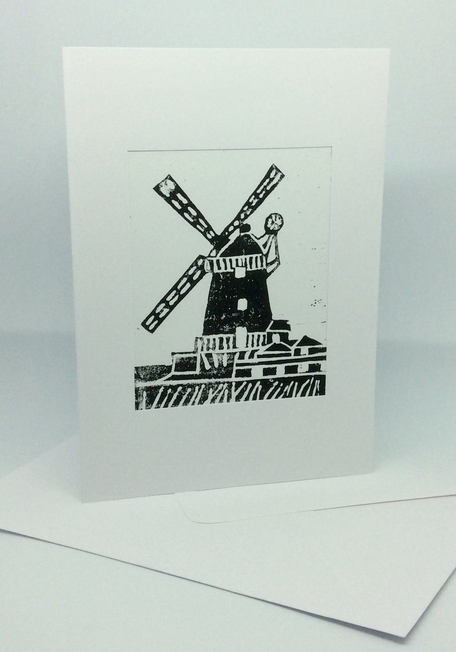 Art card, Lino print, Cley Windmill 