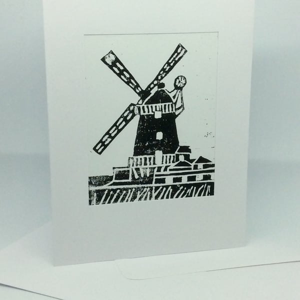 Art card, Lino print, Cley Windmill 