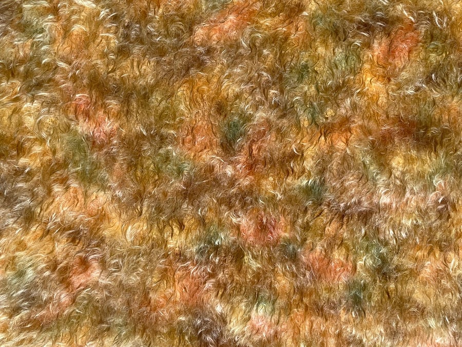 Hand dyed Helmbold mohair fur fabric "Autumnal" old gold with black guard hairs