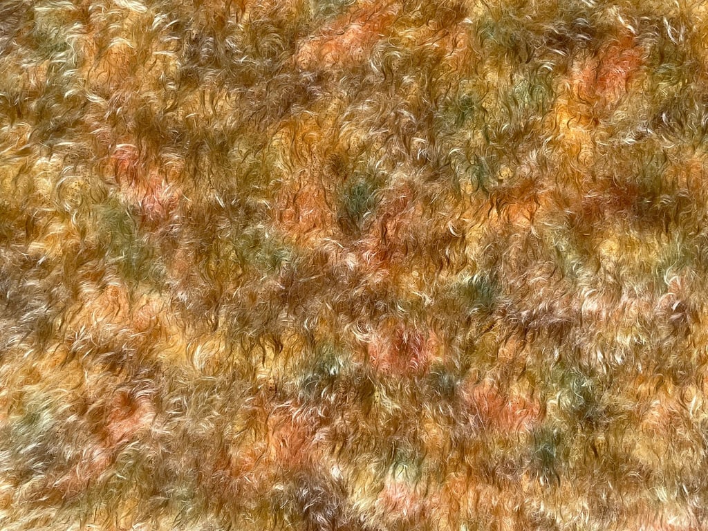 Hand dyed Helmbold mohair fur fabric "Autumnal" old gold with black guard hairs