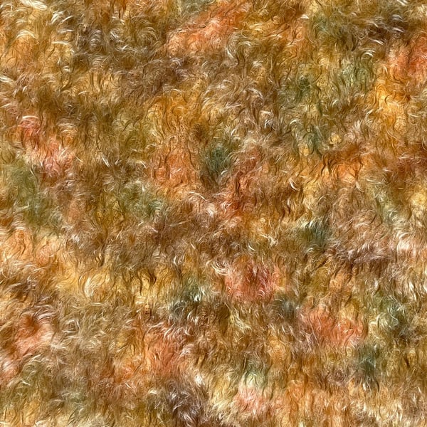 Hand dyed Helmbold mohair fur fabric "Autumnal" old gold with black guard hairs