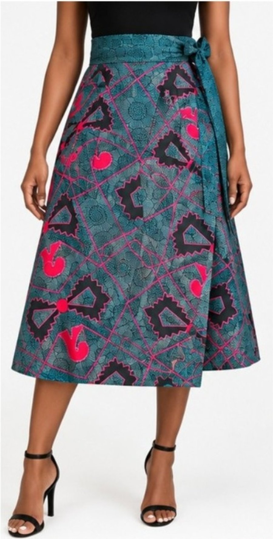 Handmade African Print Cotton Wrap Skirt with Pockets – Size 14