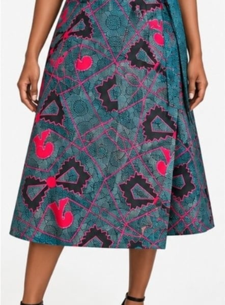 Handmade African Print Cotton Wrap Skirt with Pockets – Size 14