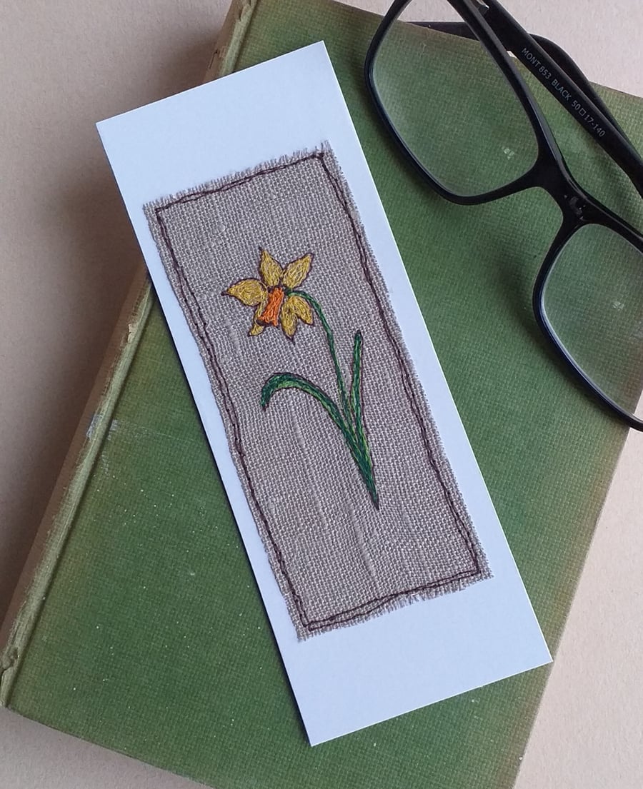 Card Bookmark with Embroidered Daffodil