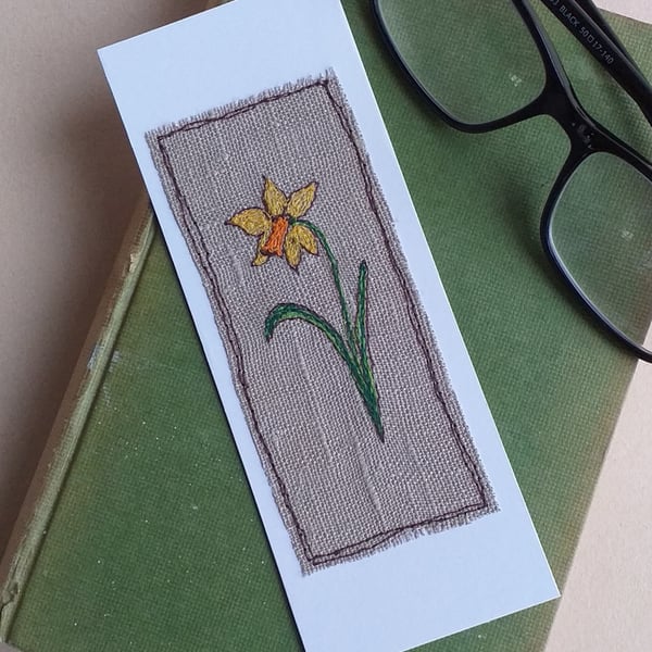 Card Bookmark with Embroidered Daffodil