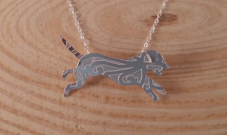 Sterling Silver Etched Running Dog Necklace