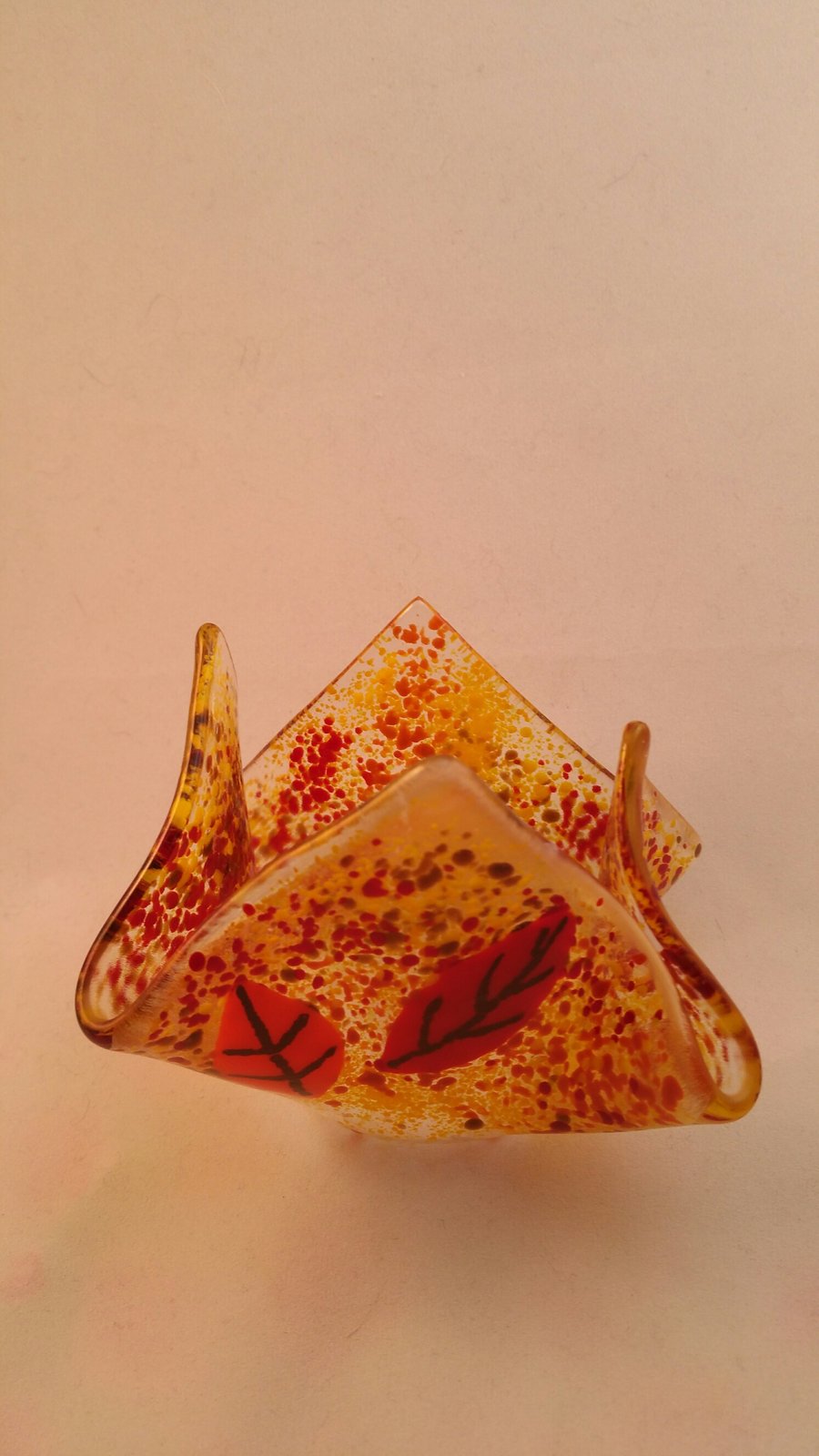 Fused Glass Tea Light Holder - Autumn Leaves