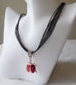 Black Ribbon & Cord Adjustable Necklace with Enamelled Ladybird Pendant 