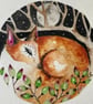 Original Resting Fox under the Moon Watercolour with Mount