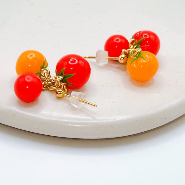 Cute tomato earrings for her, dangle jewelry for plant lovers, quirky style gift