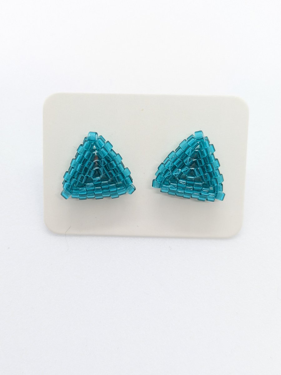 Triangle Stud Earrings - Aqua