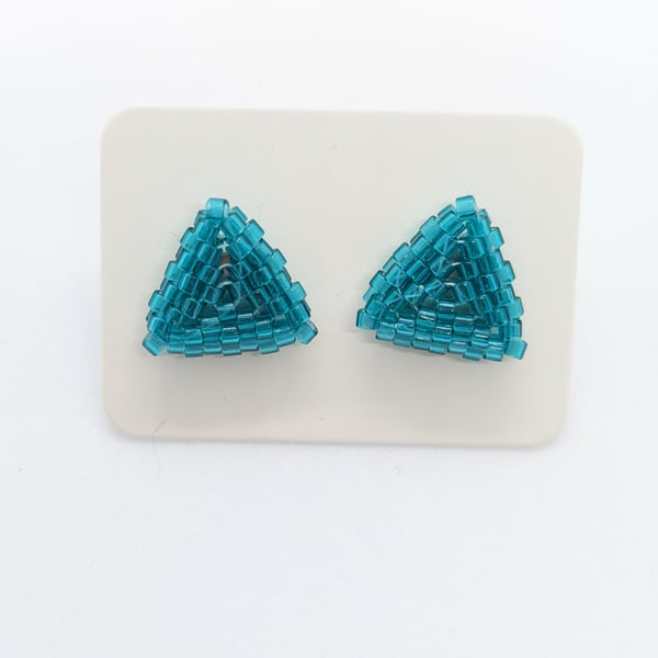 Triangle Stud Earrings - Aqua