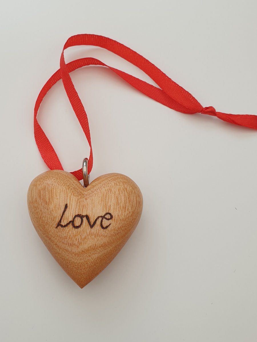 Love heart wood burned wooden  hanging heart