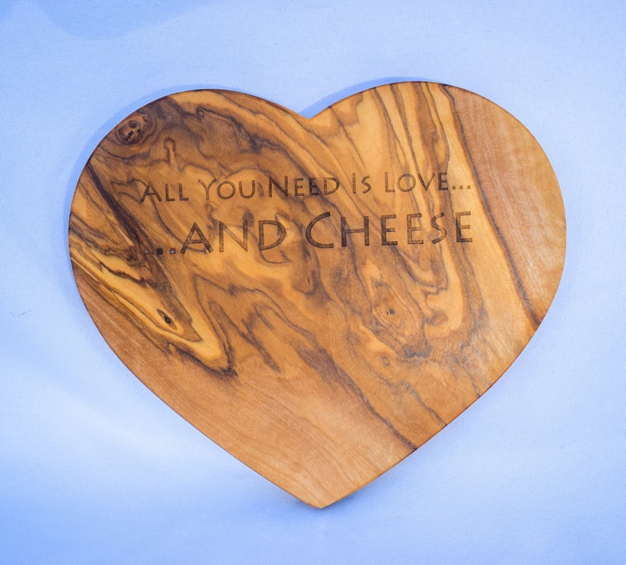 Heart Shaped Olive Wood Kitchen Board - Personalised and Engraved to Order