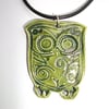 Green ceramic owl necklace