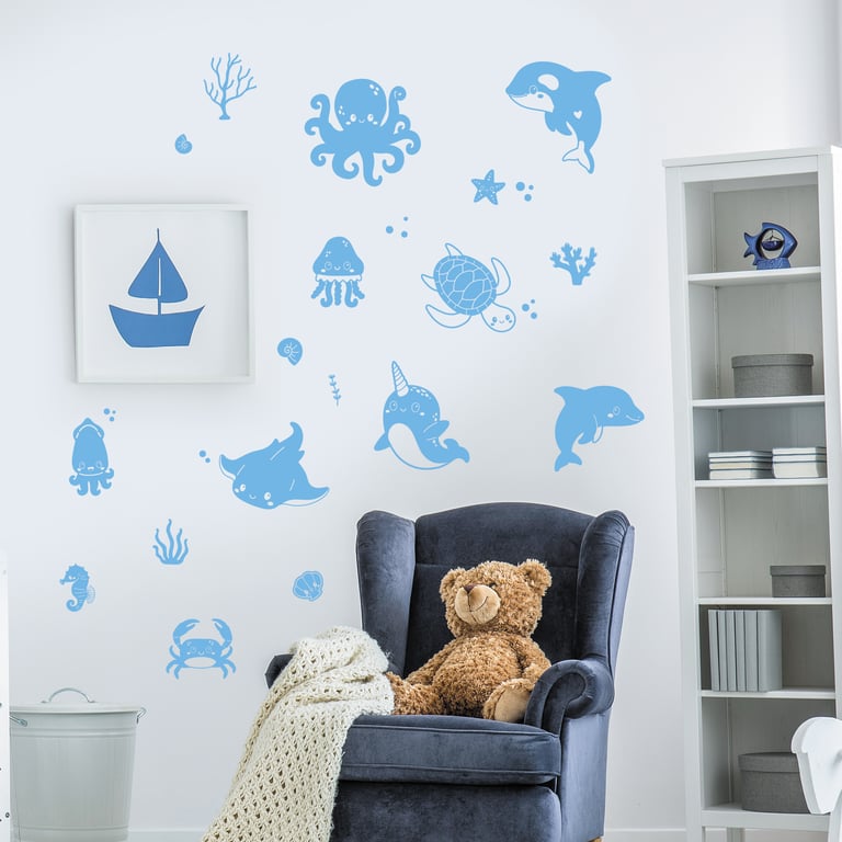 Sea Life Wall Sticker Set: Sea-Themed Wall Decals for Kids Rooms & Nurseries