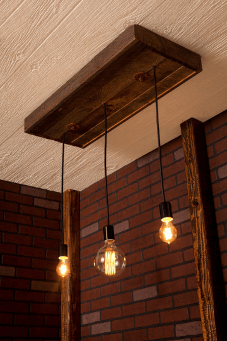 Pendant Chandelier,  Island or open plan house Lighting, Reclaimed Wood 3 Bulbs