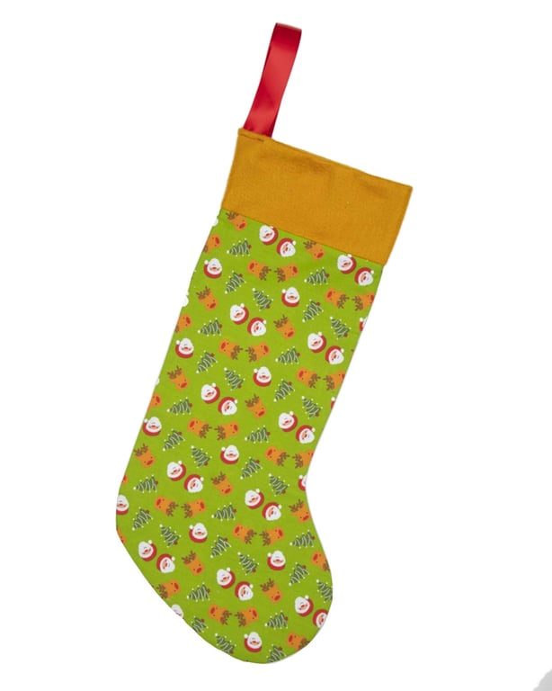 Handmade Christmas Stocking Santa-Reindeer Design, Green-Eco-Friendly-CST012
