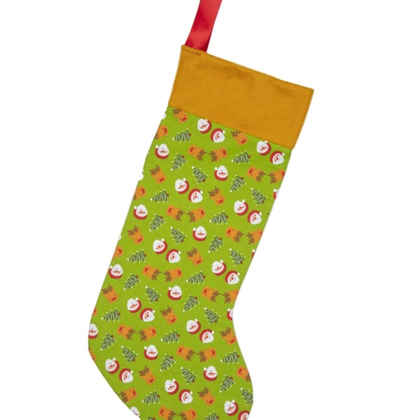 Handmade Christmas Stocking Santa-Reindeer Design, Green-Eco-Friendly-CST012