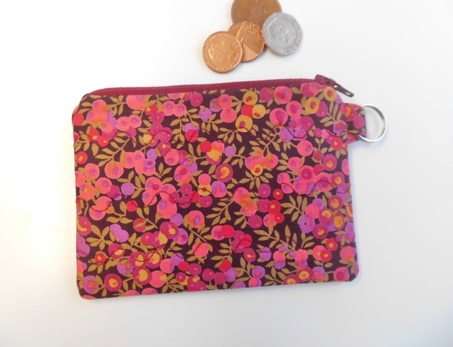 Coin purse mini make up in pink Liberty fabric 