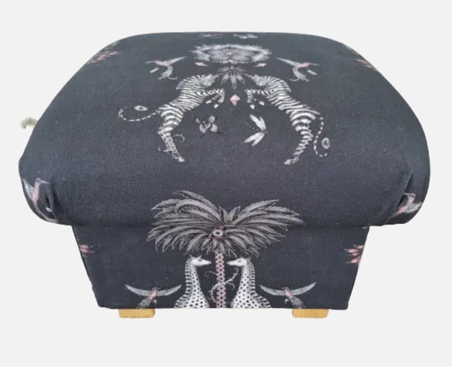 Storage Footstool Emma J Shipley Creatura Charcoal Fabric Pouffe Black Animals 