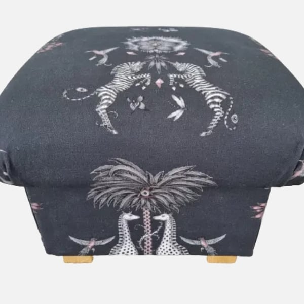 Storage Footstool Emma J Shipley Creatura Charcoal Fabric Pouffe Black Animals 